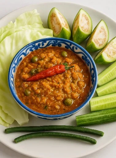 Prahok Ktiss with fresh vegetables